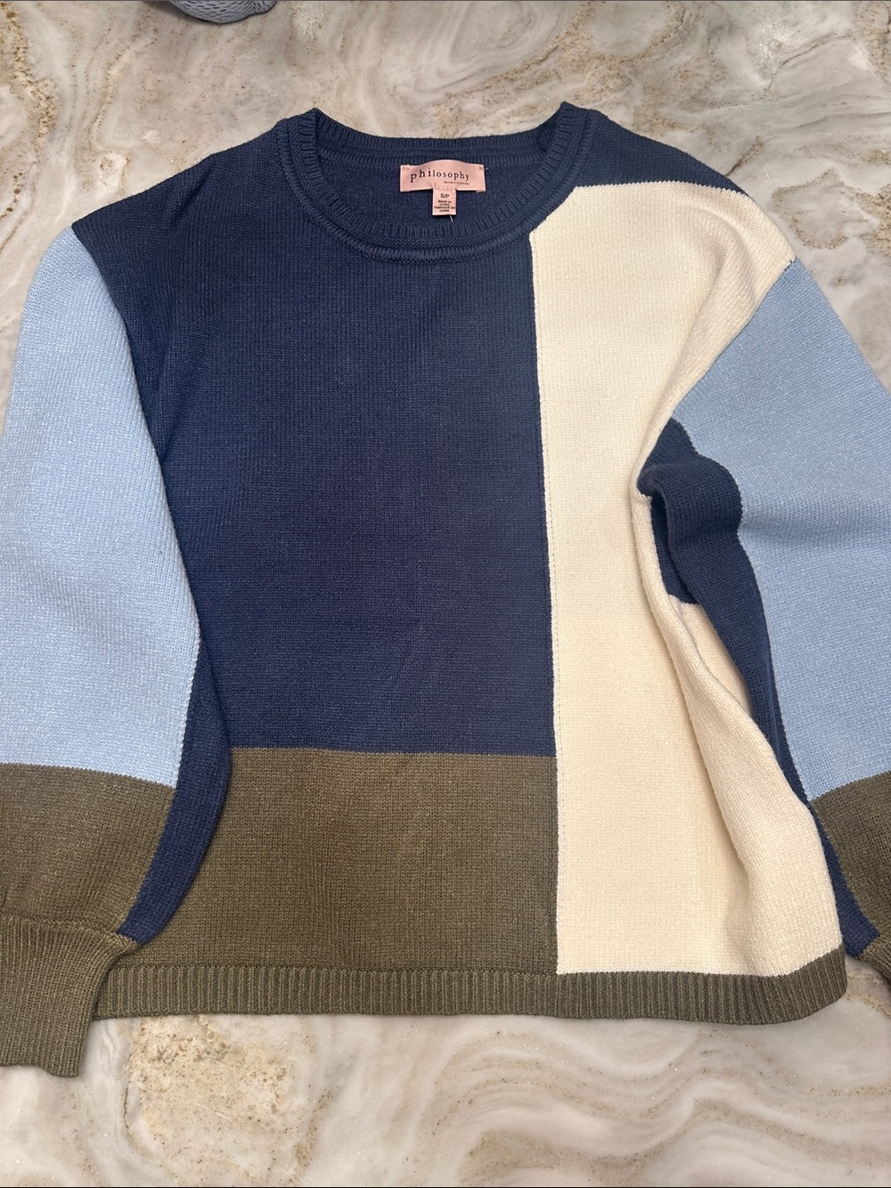 Philosophy Colorblock Crewneck Sweater in Navy, Cream, Sky Blue & Olive